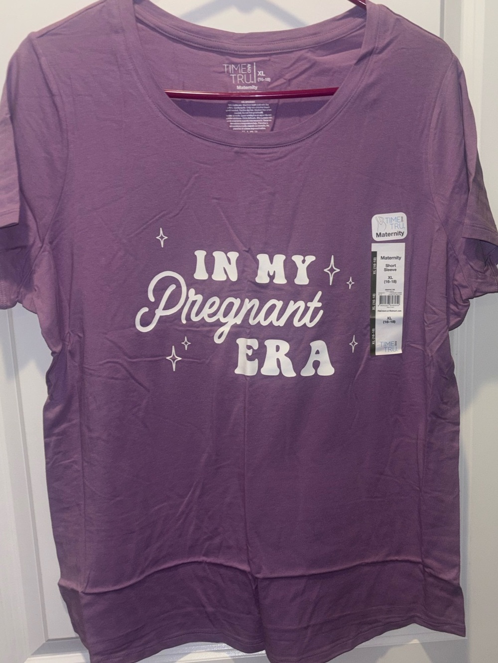 Time and Tru Purple Maternity Tee with White Graphic